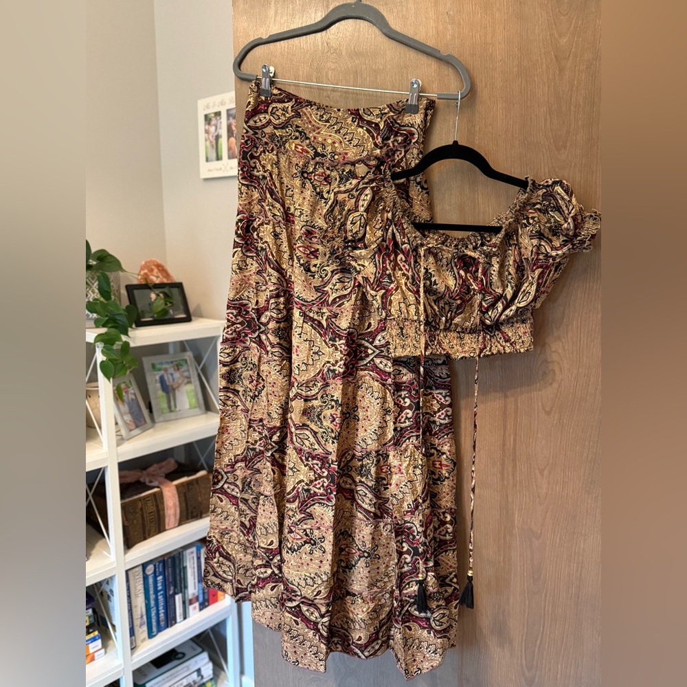 Matching Set Skirt Crop Top: Purple Pink Gold Festival Bohemian Beach Retreat